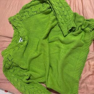 Green Knit Crochet Women's Sweater